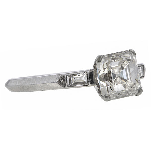 Vintage ring: a Platinum Asscher Cut Diamond Engagement Ring sold by Doyle & Doyle vintage and antique jewelry boutique.