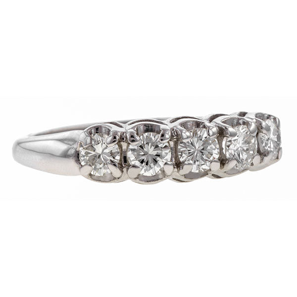 Vintage ring: a White Gold Round Brilliant Cut Diamond Wedding Band sold by Doyle & Doyle vintage and antique jewelry boutique.