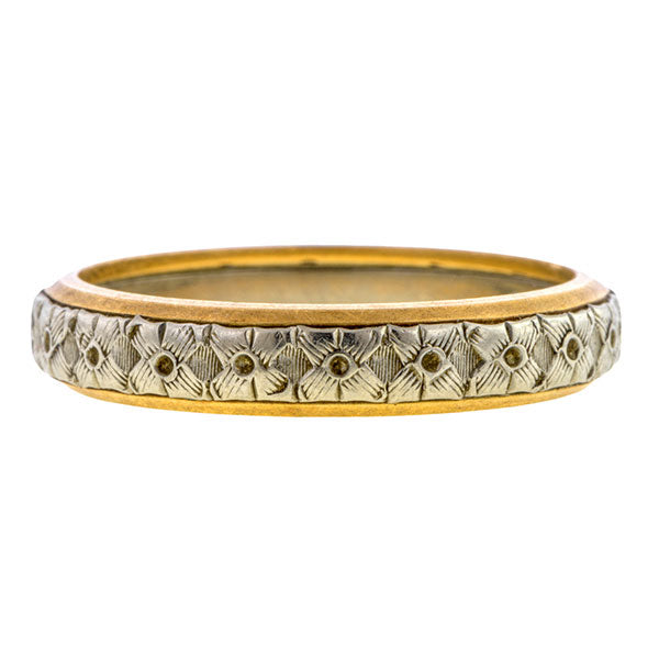 Vintage ring: a Yellow And White Gold Floral Pattern Wedding Band sold by Doyle & Doyle vintage and antique jewelry boutique.