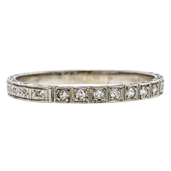 Vintage ring: a White Gold Single Cut Diamond Wedding Band sold by Doyle & Doyle vintage and antique jewelry boutique.