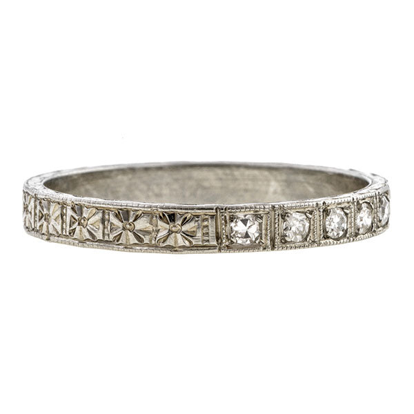 Vintage ring: a White Gold Single Cut Diamond Wedding Band sold by Doyle & Doyle vintage and antique jewelry boutique.