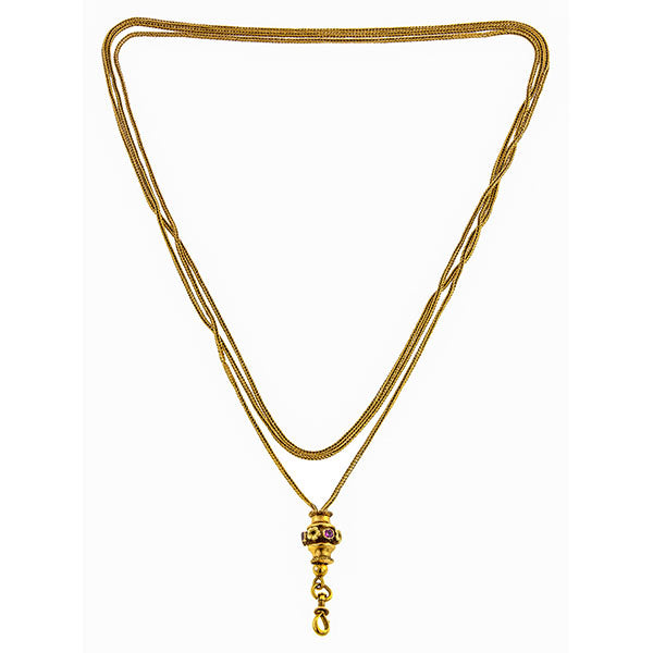 Antique necklace: a Yellow Gold French Long Chain sold by Doyle & Doyle vintage and antique jewelry boutique.
