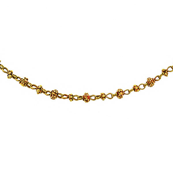 Vintage necklace: a Yellow Gold With Red Enamel Fancy Link Chain sold by Doyle & Doyle vintage and antique jewelry boutique.