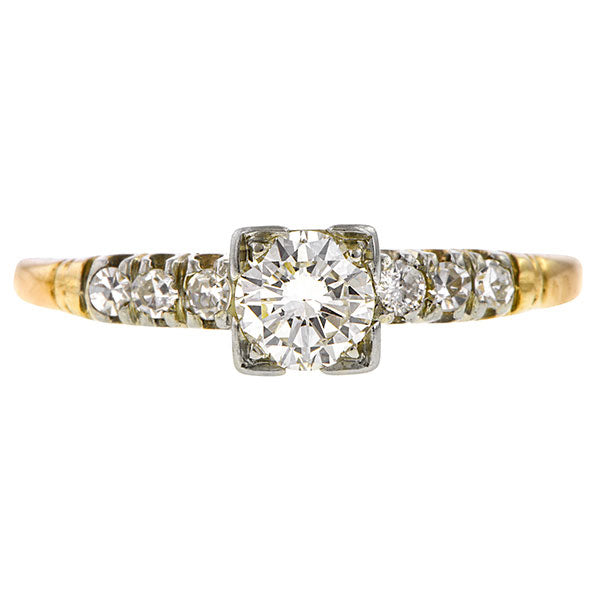 Vintage Engagement ring: a Yellow Gold Engagement Ring With Round Brilliant And Single Cut Diamonds sold by Doyle & Doyle vintage and antique jewelry boutique.
