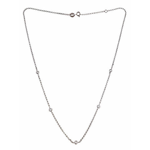 Contemporary necklace: a White Gold Bezel Set Round Brilliant Cut Diamond Chain sold by Doyle & Doyle vintage and antique jewelry boutique.                   Diamond 
