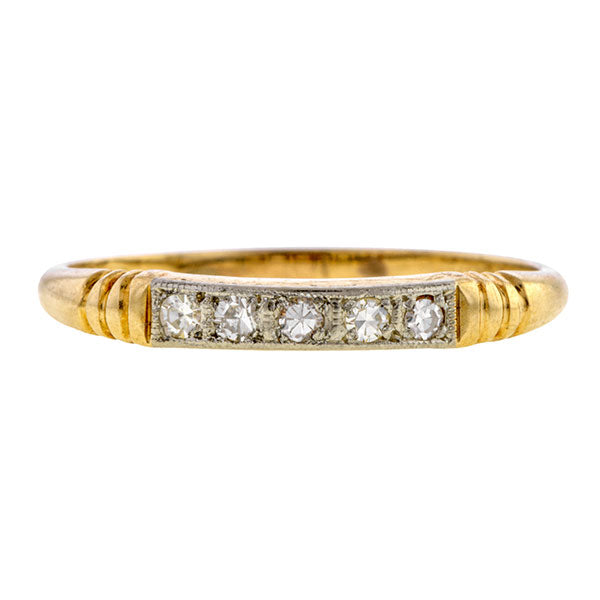 Vintage ring: a Yellow And White Gold Single Cut Diamond Wedding Band sold by Doyle & Doyle vintage and antique jewelry boutique.