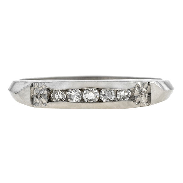 Vintage ring: a Platinum Channel Set Single Cut Diamond Wedding Band sold by Doyle & Doyle vintage and antique jewelry boutique.