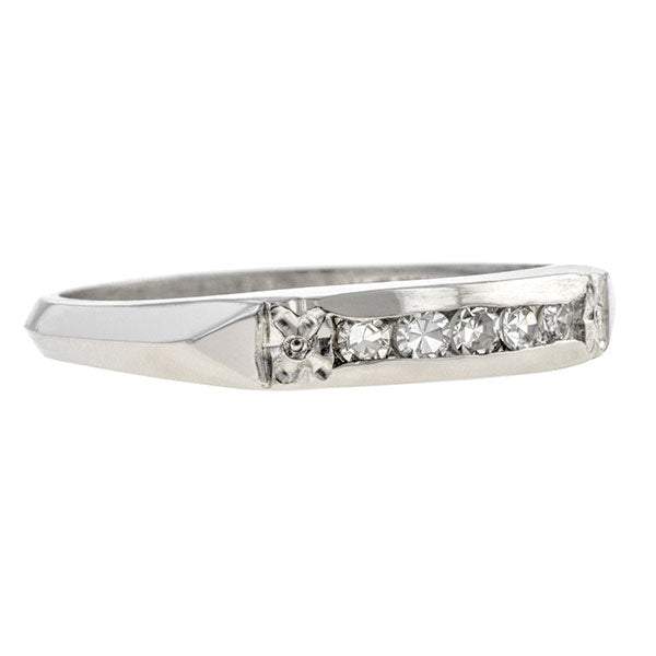 Vintage ring: a Platinum Channel Set Single Cut Diamond Wedding Band sold by Doyle & Doyle vintage and antique jewelry boutique.