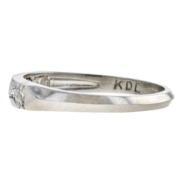 Vintage ring: a Platinum Channel Set Single Cut Diamond Wedding Band sold by Doyle & Doyle vintage and antique jewelry boutique.
