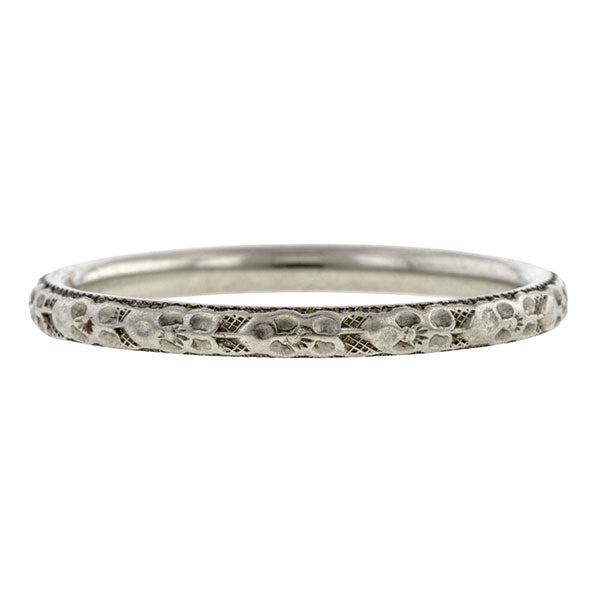 Vintage ring: a White Gold Patterned Wedding Band sold by Doyle & Doyle vintage and antique jewelry boutique.