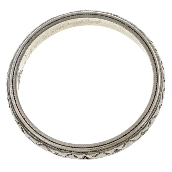 Vintage ring: a White Gold Patterned Wedding Band sold by Doyle & Doyle vintage and antique jewelry boutique.