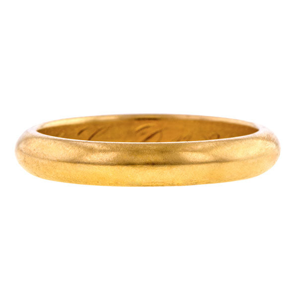 Vintage ring: a Yellow Gold Half Round Wedding Band sold by Doyle & Doyle vintage and antique jewelry boutique.