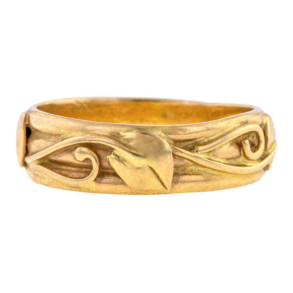Vintage ring: a Yellow Gold With Leaf Pattern Wedding Band sold by Doyle & Doyle vintage and jewelry boutique.