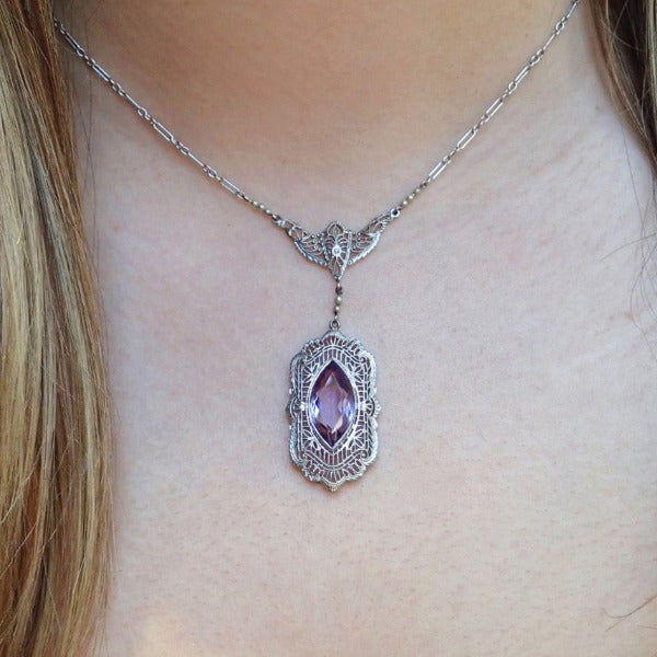 Antique Filigree Amethyst Necklace from Doyle & Doyle