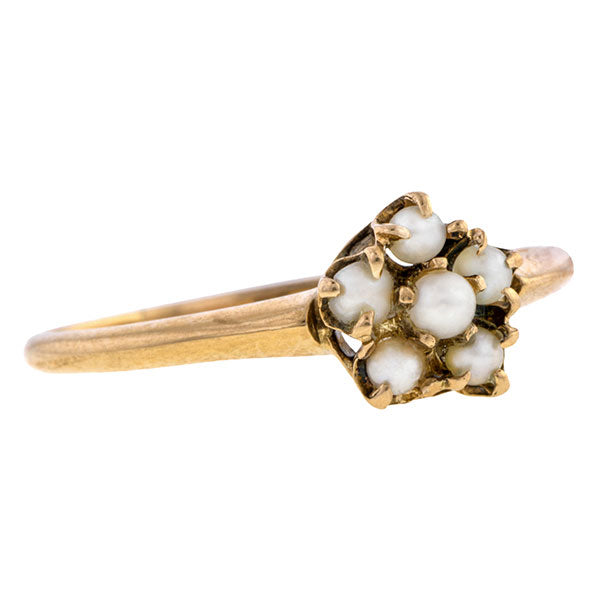 Vintage ring: a Yellow Gold Cluster Pearl Ring sold by Doyle & Doyle vintage and antique jewelry boutique.
