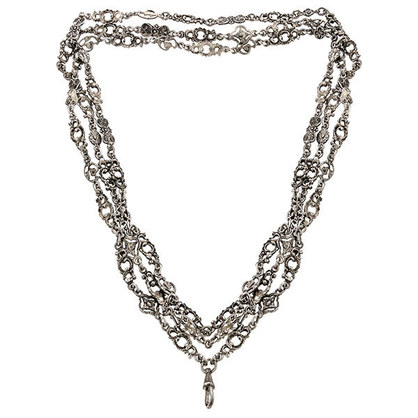 Antique necklace: a Silver Ornate Link Chain sold by Doyle & Doyle vintage and antique jewelry boutique.