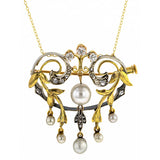 Belle Epoch Necklace: a Yellow Gold And Silver With Pearl Necklace/Pin sold by Doyle & Doyle vintage and antique boutique.