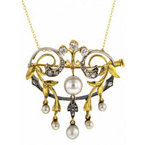 Belle Epoch Necklace: a Yellow Gold And Silver With Pearl Necklace/Pin sold by Doyle & Doyle vintage and antique boutique.