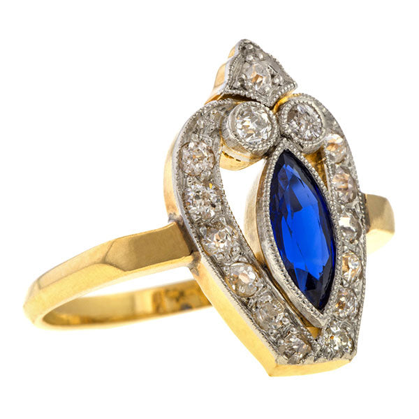 Art Deco ring: a Platinum Topped Yellow Gold Sapphire And Diamond Ring sold by Doyle & Doyle vintage and antique jewelry boutique.