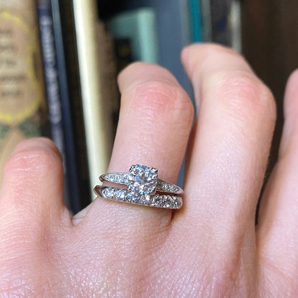 Vintage ring: a White Gold Diamond Wedding Band sold by Doyle & Doyle vintage and antique jewelry boutique.