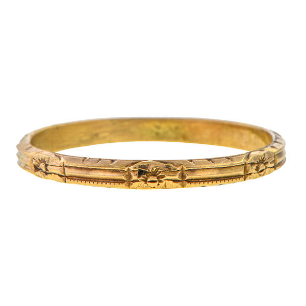 Vintage ring: a Rose Gold Patterned Wedding Band sold by Doyle & Doyle vintage and antique jewelry boutique.