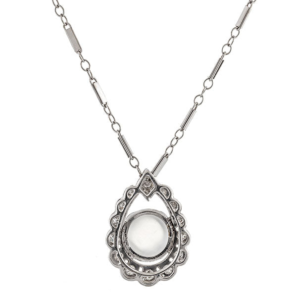 Victorian necklace: a White Gold Single Cut And Moonstone Tear Shaped Pendant sold by Doyle & Doyle vintage and antique jewelry boutique.  
