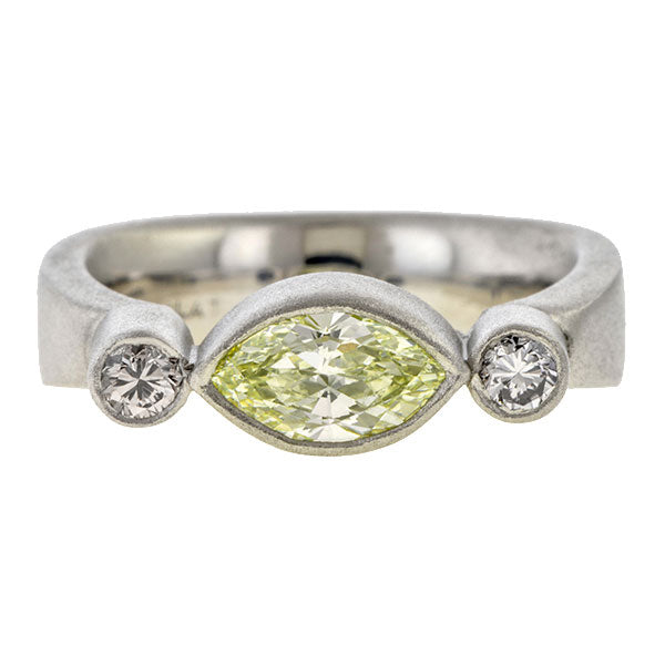 Estate ring: a Platinum Fancy Colored Marquise Cut Diamond Ring sold by Doyle & Doyle vintage and antique jewelry boutique.