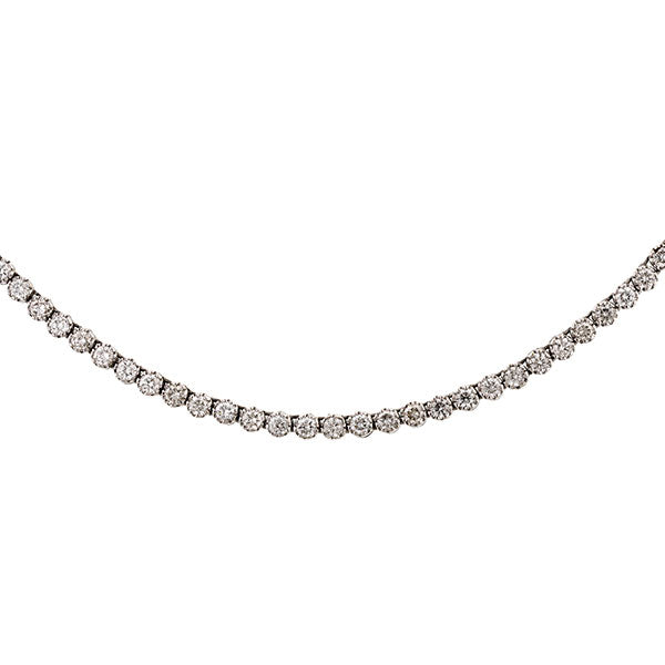 Estate Necklace: a White Gold Round Brilliant Cut Riviera Necklace sold by Doyle & Doyle vintage and antique jewelry boutique.