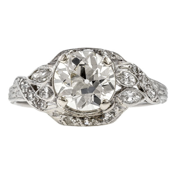Art Deco ring: a Platinum Old European Cut 1.54ct. Diamond Engagement Ring sold by Doyle & Doyle vintage and antique jewelry boutique.