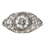 Art Deco Ring: a Platinum Old European Cut Diamond Engagement Ring sold by Doyle & Doyle vintage and antique jewelry boutique.