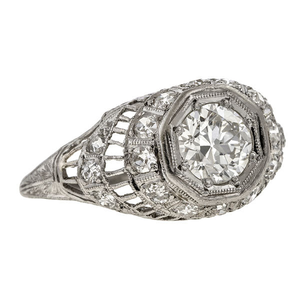 Art Deco Ring: a Platinum Old European Cut Diamond Engagement Ring sold by Doyle & Doyle vintage and antique jewelry boutique.