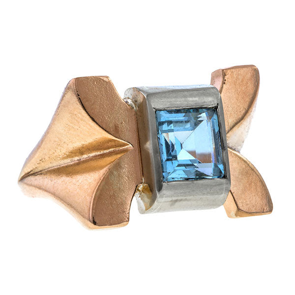 Retro ring: a Rose Gold And White Gold Square Step Aquamarine Ring sold by Doyle & Doyle vintage and antique jewelry boutique.