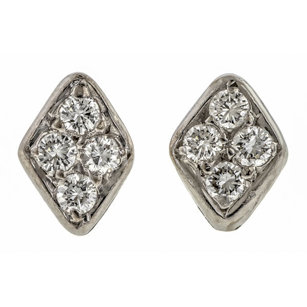 Vintage Diamond Lozenge Stud Earrings sold by Doyle & Doyle vintage and antique jewelry boutique.