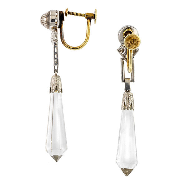 Art Deco earrings: a Platinum Rock Crystal And Diamond Drop Earrings sold by Doyle & Doyle vintage and antique jewelry boutique.