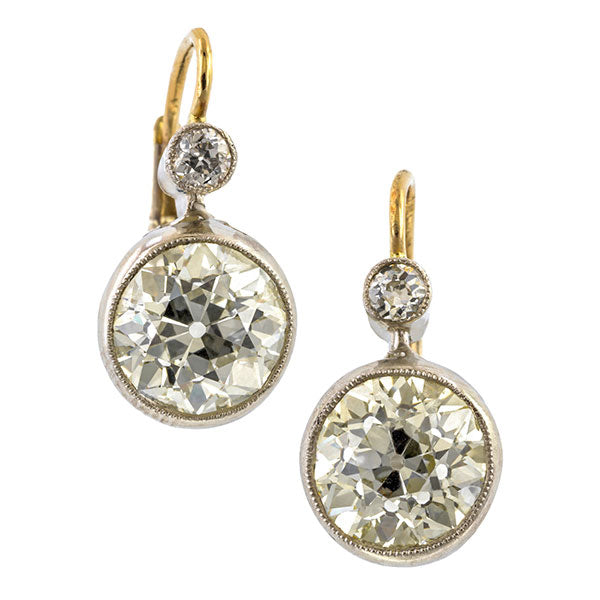Bezel Set Old European Diamond Drop Earrings sold by Doyle & Doyle vintage and antique jewelry boutique.