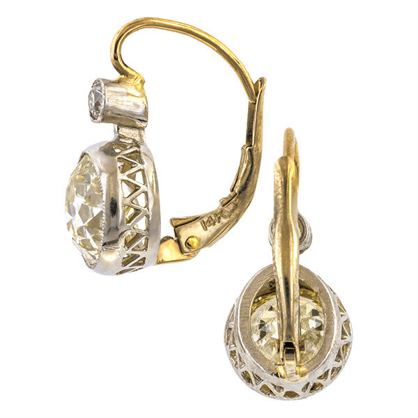 Bezel Set Old European Diamond Drop Earrings sold by Doyle & Doyle vintage and antique jewelry boutique.