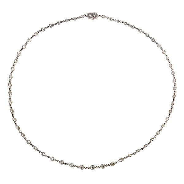 Diamond Necklace: a White Gold Round Brilliant Cut Diamond Necklace sold by Doyle & Doyle vintage and antique jewelry boutique.