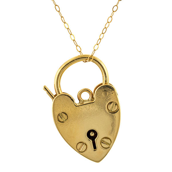Vintage Heart Lock Pendant, sold by Doyle & Doyle an antique and vintage jewelry store.