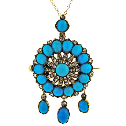 Victorian Turquoise & Diamond Pendant sold by Doyle & Doyle vintage and antique jewelry boutique.