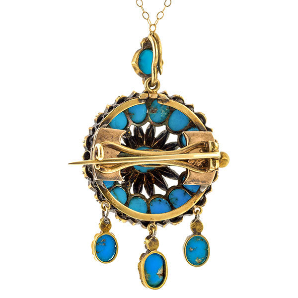 Victorian Turquoise & Diamond Pendant sold by Doyle & Doyle vintage and antique jewelry boutique.