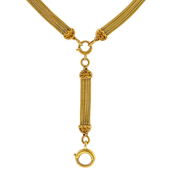 Victorian necklace: a Yellow Gold Woven Mesh Chain sold by Doyle & Doyle vintage and antique jewelry boutique.