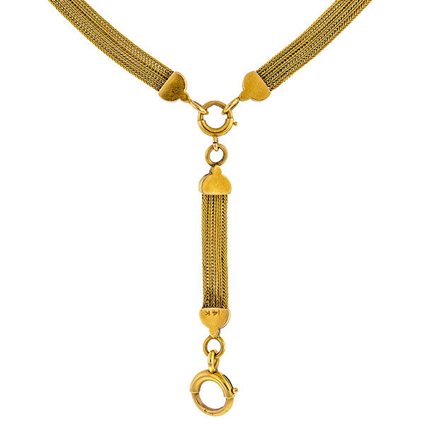 Victorian necklace: a Yellow Gold Woven Mesh Chain sold by Doyle & Doyle vintage and antique jewelry boutique.