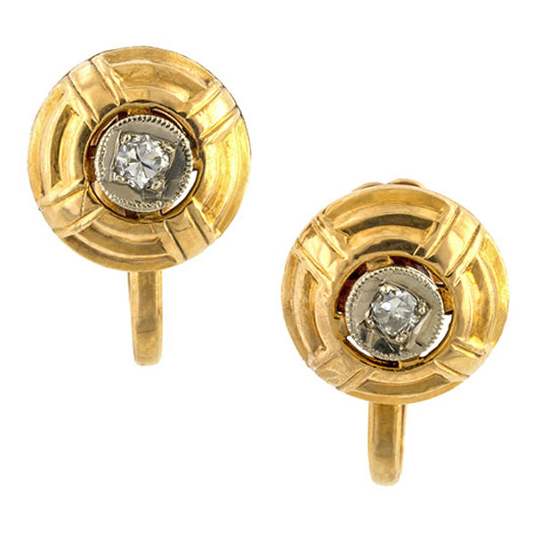 Vintage earrings: a White & Rose Gold Two Toned Diamond Earrings sold by Doyle & Doyle vintage and antique jewelry boutique.
