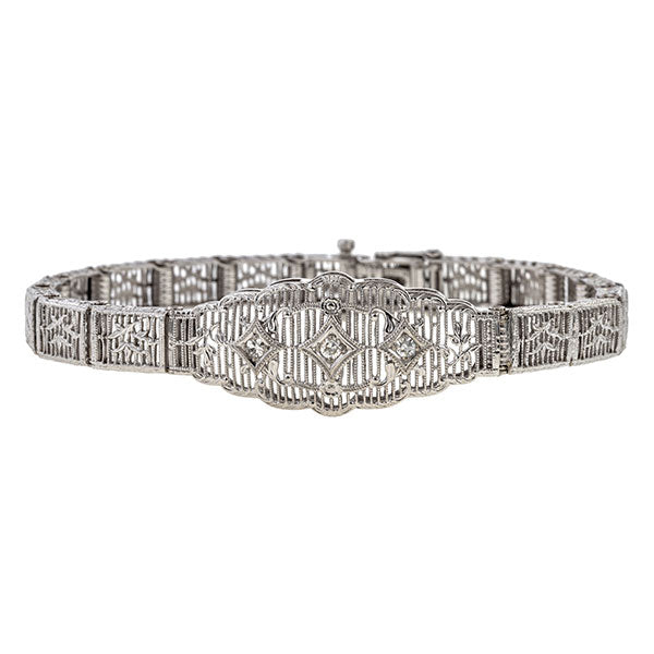 Vintage bracelet: a White Gold Filigree Diamond Bracelet sold by Doyle & Doyle vintage and antique jewelry boutique.