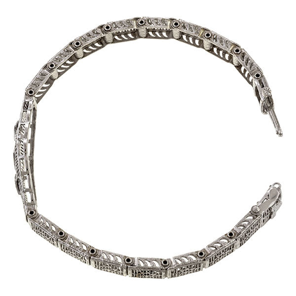 Vintage bracelet: a White Gold Filigree Diamond Bracelet sold by Doyle & Doyle vintage and antique jewelry boutique.