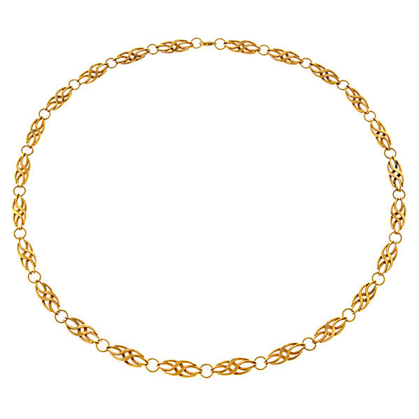 Vintage necklace: a Yellow Gold Fancy Link Chain sold by Doyle & Doyle vintage and antique jewelry boutique.