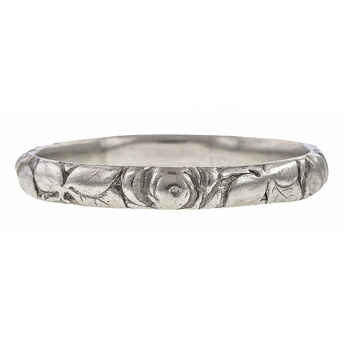 Vintage Floral Patterned Wedding Band Ring, Platinum sold by Doyle & Doyle vintage and antique jewelry boutique.