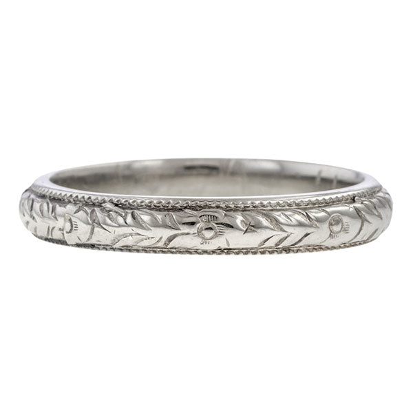 Vintage Patterned Wedding Band Ring, White Gold sold by Doyle & Doyle vintage and antique jewelry boutique.