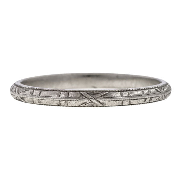 Vintage Patterned Wedding Band Ring, Platinum sold by Doyle & Doyle vintage and antique jewelry boutique.