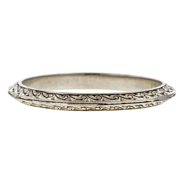 Vintage ring: a White Gold Patterned Wedding Band sold by Doyle & Doyle vintage and antique jewelry boutique.